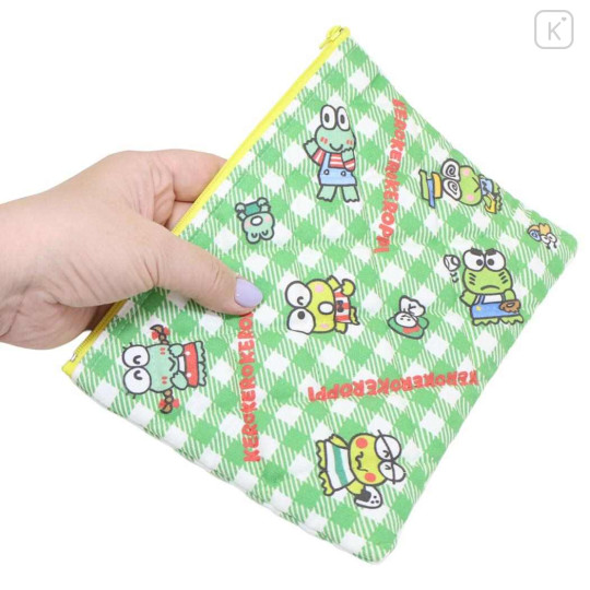 Japan Sanrio Quilted Cosmetic Pouch - Keroppi : Check Green - 2