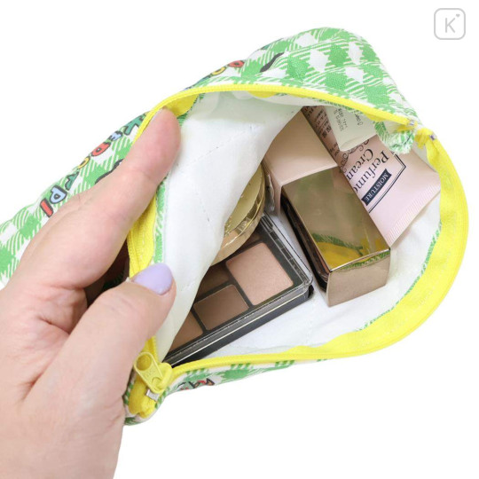 Japan Sanrio Quilted Cosmetic Pouch - Keroppi : Check Green - 3