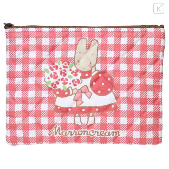 Japan Sanrio Quilted Cosmetic Pouch - Marron Cream : Check Red - 1