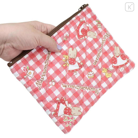 Japan Sanrio Quilted Cosmetic Pouch - Marron Cream : Check Red - 2