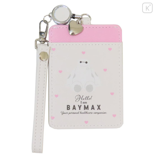 Japan Disney Pass Case Card Holder & Reel - Baymax : Heart Ivory - 1