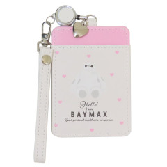 Japan Disney Pass Case Card Holder & Reel - Baymax : Heart Ivory