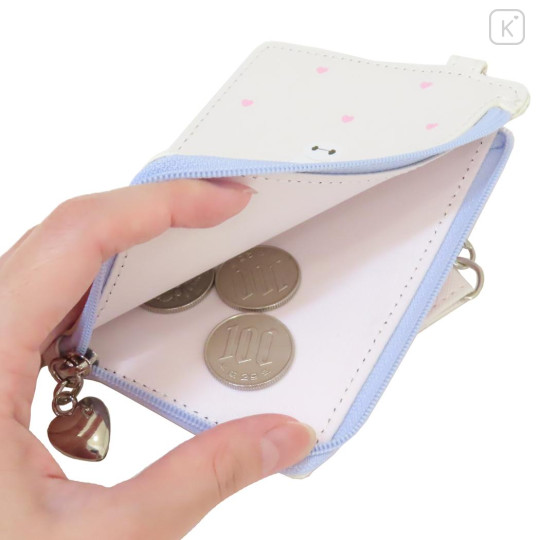 Japan Disney Pass Case Card Holder & Coin Case & Reel - Baymax : Heart Ivory - 3