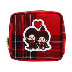 Japan Monchhichi Square Cosmetic Pouch - Plaid Red