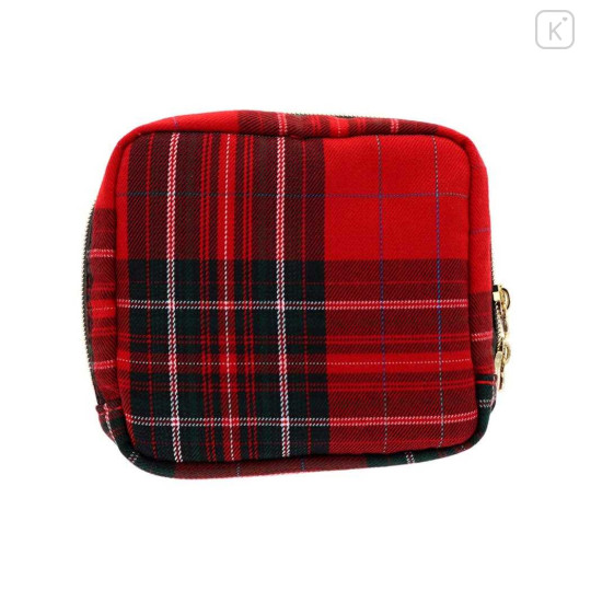 Japan Monchhichi Square Cosmetic Pouch - Plaid Red - 2