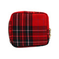 Japan Monchhichi Square Cosmetic Pouch - Plaid Red - 2
