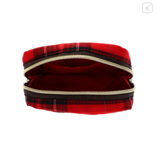 Japan Monchhichi Square Cosmetic Pouch - Plaid Red - 3
