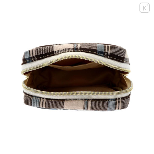 Japan Monchhichi Square Cosmetic Pouch - Plaid - 3