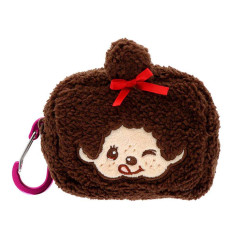 Japan Monchhichi Mascot Mini Pouch with Carabiner - Monchhichi-chan Face