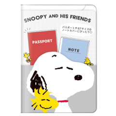 Japan Peanuts Passport Case B7 Book Cover - Snoopy & Woodstock : Grey