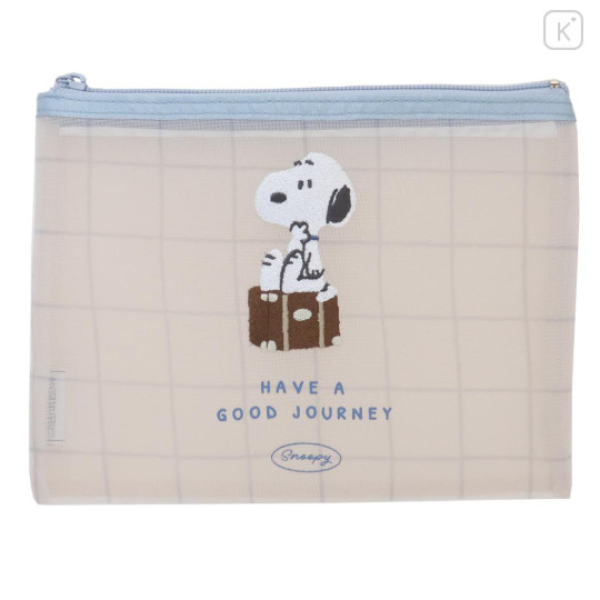Japan Peanuts Flat Mesh Pouch - Snoopy : Have A Good Journey - 1