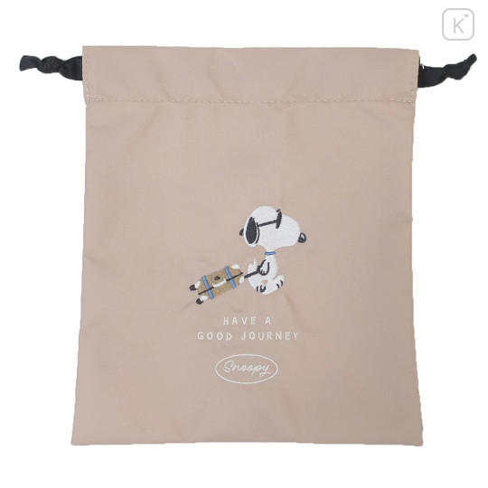 Japan Peanuts Embroidered Drawstring Bag - Snoopy : Have A Good Journey Joe Cool - 1