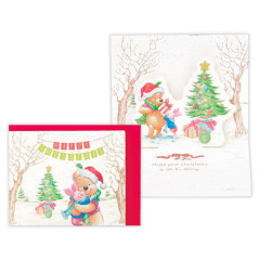 Japan Disney 3D Greeting Card - Piglet & Pooh : Mini Christmas Tree Hug