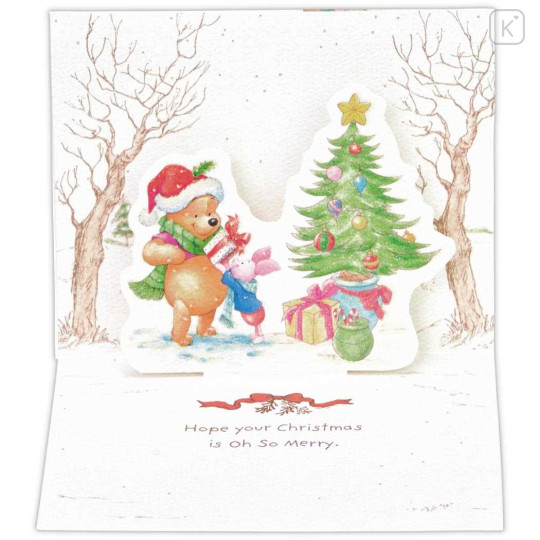 Japan Disney 3D Greeting Card - Piglet & Pooh : Mini Christmas Tree Hug - 3