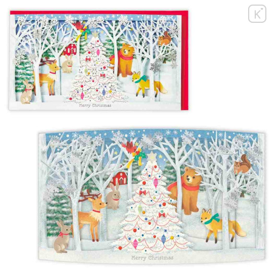 Japan 3D Greeting Card - Christmas Animal In Snow Forest - 1