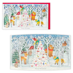 Japan 3D Greeting Card - Christmas Animal In Snow Forest