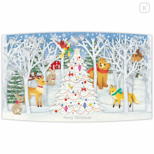 Japan 3D Greeting Card - Christmas Animal In Snow Forest - 3