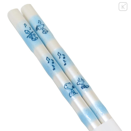 Japan Peanuts Natural Wood Chopsticks 23cm - Snoopy & Woodstock : Blue White - 2