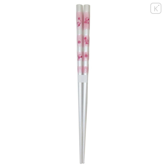 Japan Peanuts Natural Wood Chopsticks 21cm - Snoopy & Woodstock : Pink White - 1