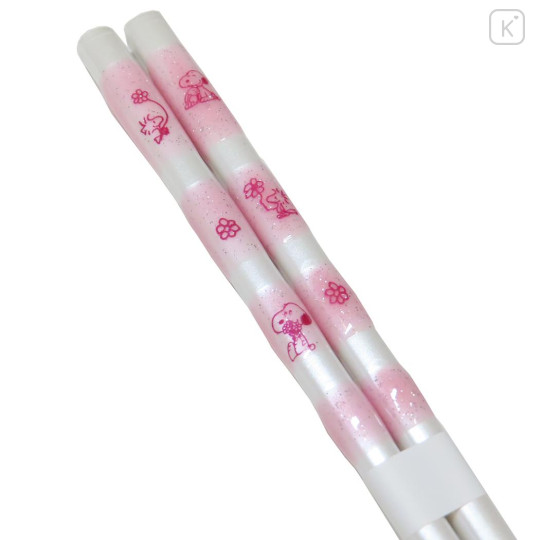 Japan Peanuts Natural Wood Chopsticks 21cm - Snoopy & Woodstock : Pink White - 2
