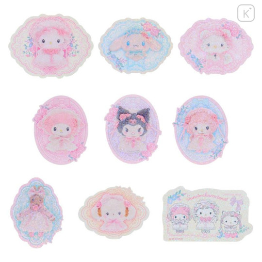 Japan Sanrio Original Sticker Set - White Frill Design Sparkling Heart Hologram - 2