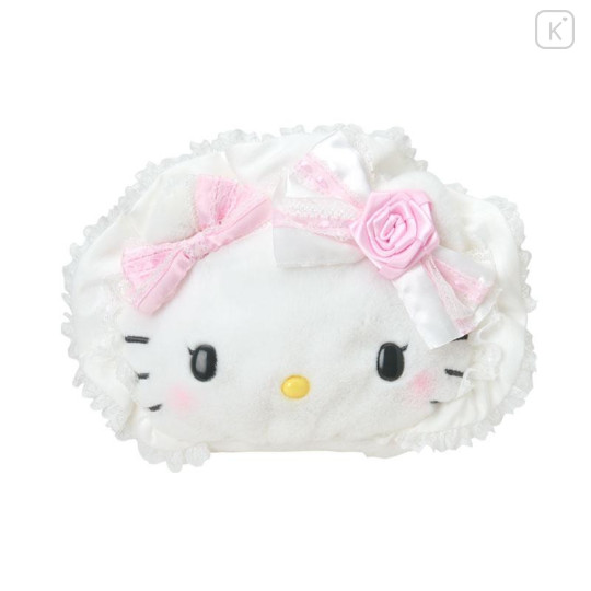 Japan Sanrio Original Face-shaped Pouch - Hello Kitty : White Frill Design - 1