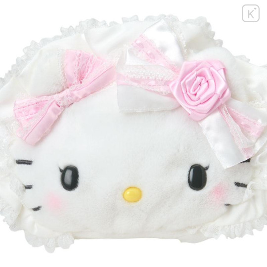 Japan Sanrio Original Face-shaped Pouch - Hello Kitty : White Frill Design - 4