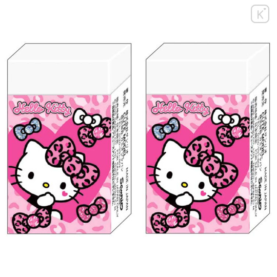 Japan Sanrio Eraser Set - Hello Kitty : Gal Art Big Ribbon Leopard - 1