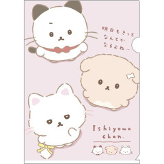 Japan San-X A4 Clear File Folder - Ishiyowa-chan : Introducing Kouhai-chan Pink