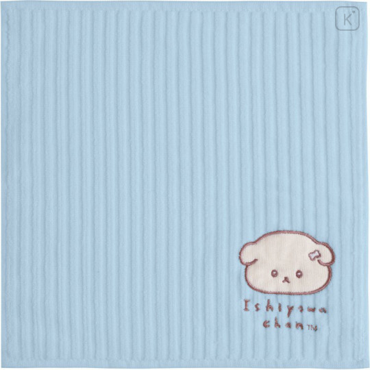 Japan San-X Mini Towel Handkerchief - Ishiyowa-chan : Introducing Kouhai-chan Embroidered Blue - 1