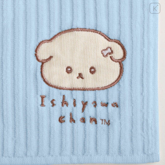 Japan San-X Mini Towel Handkerchief - Ishiyowa-chan : Introducing Kouhai-chan Embroidered Blue - 2