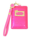 Japan Sanrio Pass Case Card Holder & Reel - Hello Kitty : Patent Leather Fuchsia Pink - 1