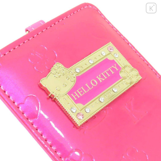 Japan Sanrio Pass Case Card Holder & Reel - Hello Kitty : Patent Leather Fuchsia Pink - 3