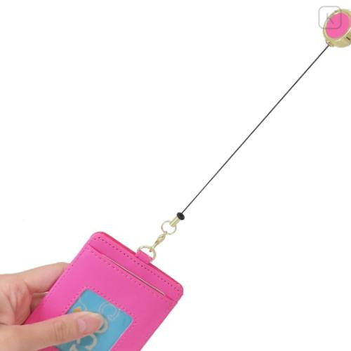Japan Sanrio Pass Case Card Holder & Reel - Hello Kitty : Patent Leather Fuchsia Pink - 4