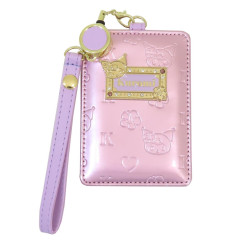 Japan Sanrio Pass Case Card Holder & Reel - Kuromi : Patent Leather Pink Purple