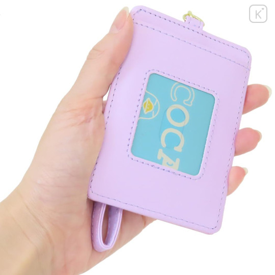 Japan Sanrio Pass Case Card Holder & Reel - Kuromi : Patent Leather Pink Purple - 2