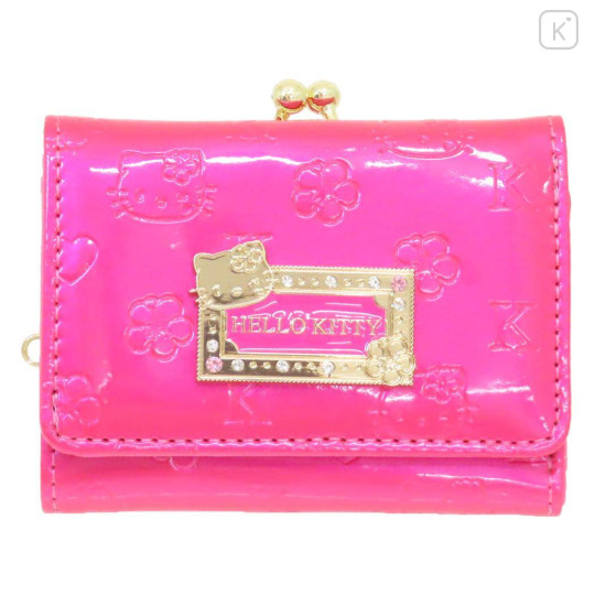 Japan Sanrio Clasp Trifold Wallet - Hello Kitty : Patent Leather Fuchsia Pink - 1