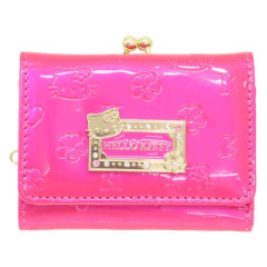 Japan Sanrio Clasp Trifold Wallet - Hello Kitty : Patent Leather Fuchsia Pink