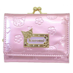 Japan Sanrio Clasp Trifold Wallet - Kuromi : Patent Leather Fuchsia Pink Purple