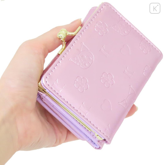 Japan Sanrio Clasp Trifold Wallet - Kuromi : Patent Leather Fuchsia Pink Purple - 2