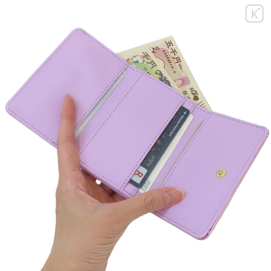 Japan Sanrio Clasp Trifold Wallet - Kuromi : Patent Leather Fuchsia Pink Purple - 3