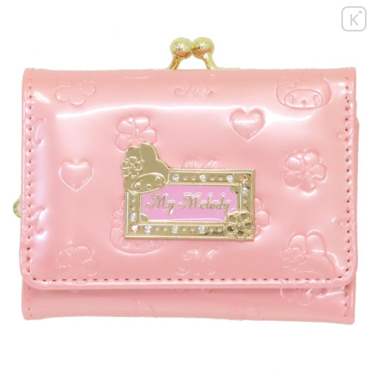 Japan Sanrio Clasp Trifold Wallet - My Melody : Patent Leather Fuchsia Pink - 1