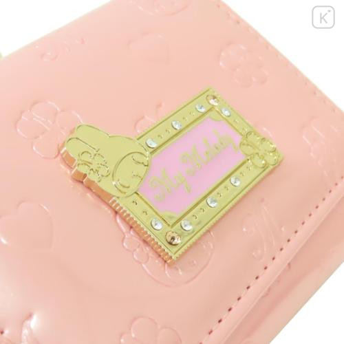 Japan Sanrio Clasp Trifold Wallet - My Melody : Patent Leather Fuchsia Pink - 6