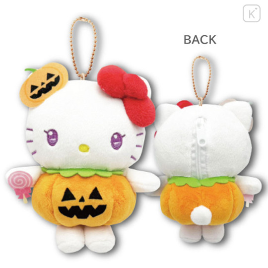 Japan Sanrio Mascot Holder Mini Plush Pouch - Hello Kitty : Halloween Pumpkin - 2