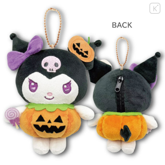 Japan Sanrio Mascot Holder Mini Plush Pouch - Kuromi : Halloween Pumpkin - 2