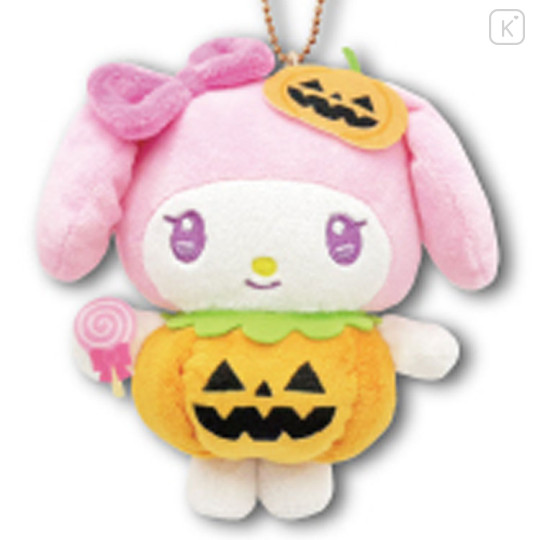 Japan Sanrio Mascot Holder Mini Plush Pouch - My Melody : Halloween Pumpkin - 1