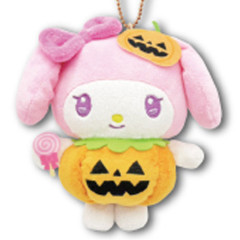 Japan Sanrio Mascot Holder Mini Plush Pouch - My Melody : Halloween Pumpkin