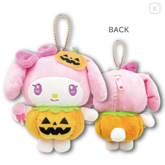 Japan Sanrio Mascot Holder Mini Plush Pouch - My Melody : Halloween Pumpkin - 2