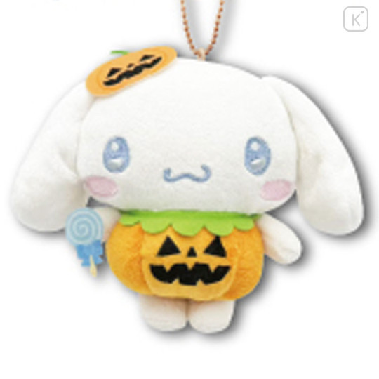 Japan Sanrio Mascot Holder Mini Plush Pouch - Cinnamoroll : Halloween Pumpkin - 1