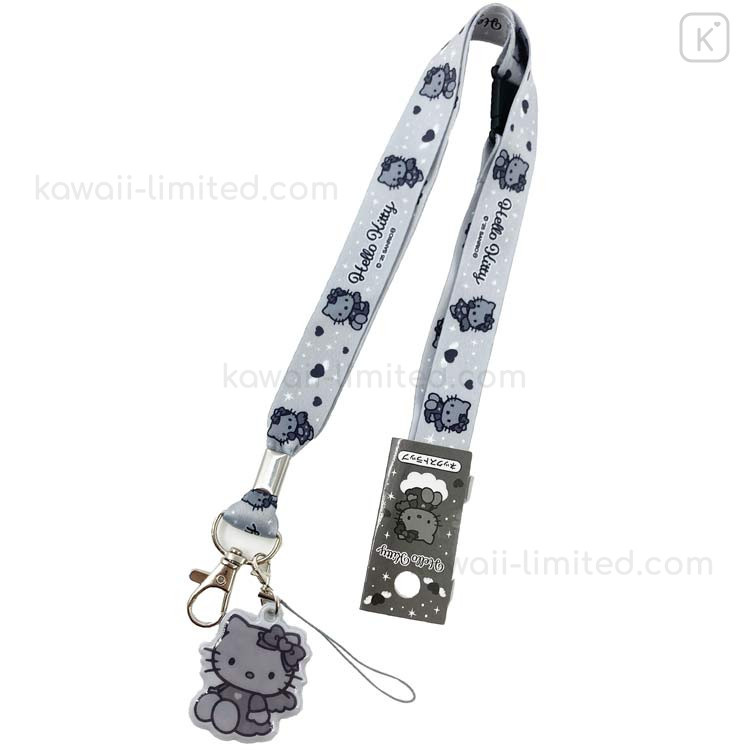 Japan Sanrio Neck Strap - Hello Kitty : Black Angel Grey